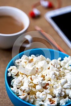 Salty popcorn on the table