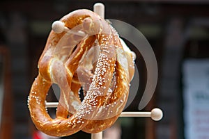 Salty pretzel on Oktoberfest in Germany. photo