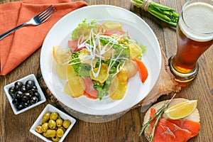 Salty salad with beer