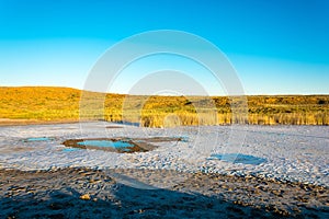 The salty shore of the lake Baskunchak.