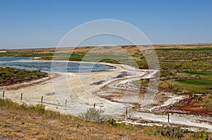 Salty water reservoir with a salt residues around the edges photo