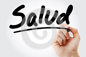 Salud Health in Spanish text with marker