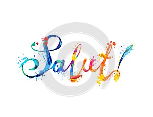 Salut. Hello in french. Vector splash paint word photo