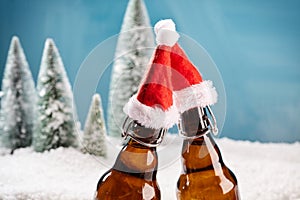 Salut! Two beer bottles saying cheers photo