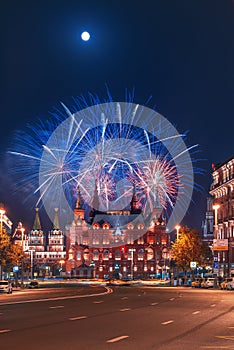 Salute above the Kremlin. fireworks at the festival `Spassky Tower`. historical Museum