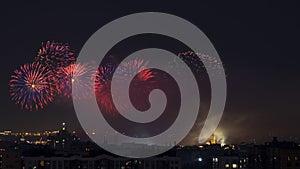 Salute fireworks celebratory gunfire in city at night