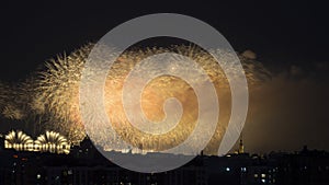 Salute fireworks celebratory gunfire in city at night