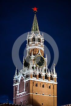 Salute in honor of the new year 2019 on red square against the Kremlin, Spasskaya tower photo