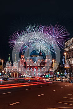 Salute on the Red Square. fireworks above the Historical Museum.