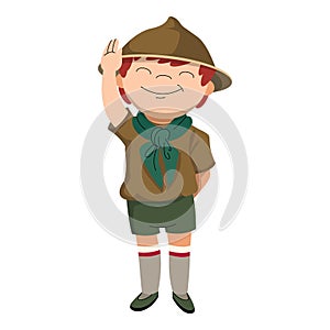 Salute scout boy icon, cartoon style