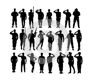 Saluting Soldier and Army Force Silhouettes