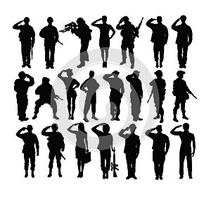 Saluting Soldier and Army Force Silhouettes