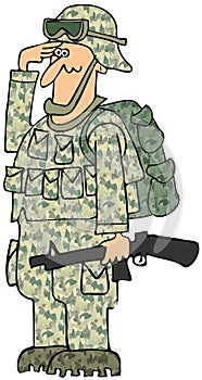 Saluting soldier dressed in camo