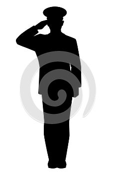 Saluting soldier silhouette vector isolated on white background