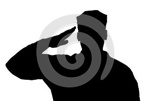 Saluting soldier silhouette on white background isolated