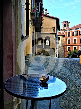 Saluzzo town, Piedmont region, Italy. Art, history and splendid alley
