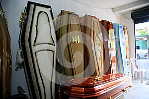 Deceased coffin in funeral home photo