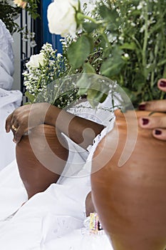 member of the candomble religion participates in a party in honor of Yemanja in the city of Salvador photo