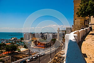 SALVADOR, BAHIA, BRAZIL: Lacerda Elevator and All Saints Bay Baia de Todos os Santos in Salvador