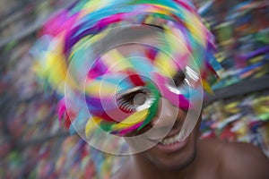 Salvador Carnival Samba Dancing Brazilian Man Smiling in Colorful Mask