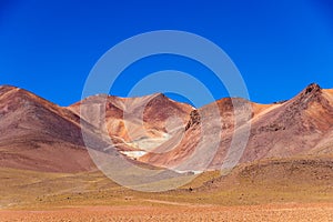 The Salvador Dali desert also known as Dali Valley, in the Eduardo Avaroa Park in Bolivia, Andes in South America