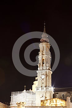 Salvador`s cathedral very high in Zaragoza, Spain