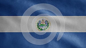 Salvadorean flag waving in the wind. Close up Salvador banner blowing soft silk