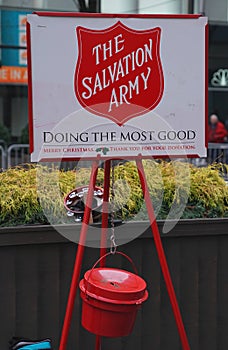 Salvation Army soldier performs for collections in midtown Manhattan