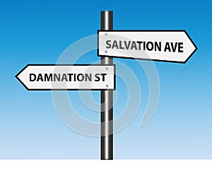 Salvation Avenue vs Damnation Street Road Signs