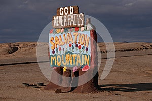 Salvation Mountain Sign God Never Fails