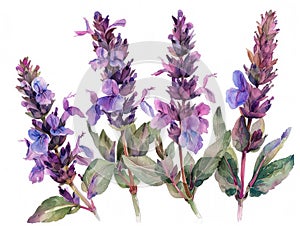 Salvia colorful flower watercolor isolated on white background