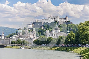 Salzach river on its way through Salzburg, Austria