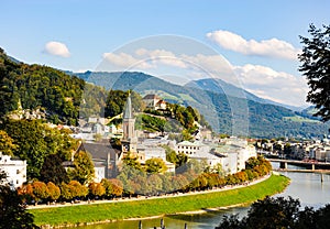 Salzbach river view in Salzburg, Austria.