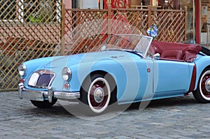 Salzburg, Austria 2023. MG MGA Cabriolet. Extensively restored, very good condition, baby blue, from 1958