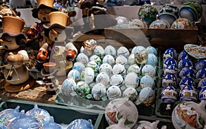 Salzburg, Austria, August 15 2022. A local handicraft product: decorated eggs to decorate on the occasion of the holidays. In the