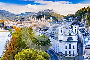 Salzburg, Austria. Beautiful view Hohensalzburg and oldtown