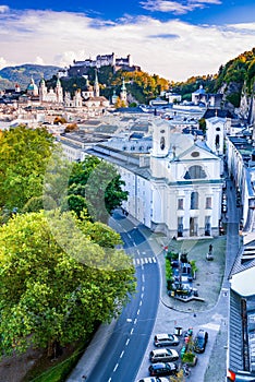 Salzburg, Austria. Beautiful view Hohensalzburg and oldtown.