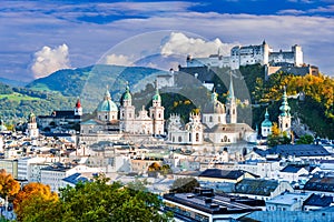 Salzburg, Austria. Beautiful view skyline with Festung Hohensalzburg.