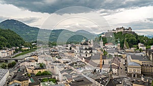 Salzburg Austria, city skyline time lapse at Fortress Hohensalzburg