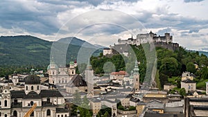 Salzburg Austria city skyline time lapse at Fortress Hohensalzburg