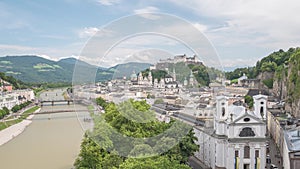 Salzburg Austria city skyline time lapse at Salzace River and Fortress Hohensalzburg