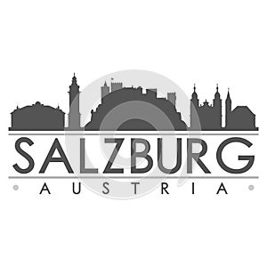 Salzburg Austria Skyline Silhouette Design City Vector Art Famous Buildings