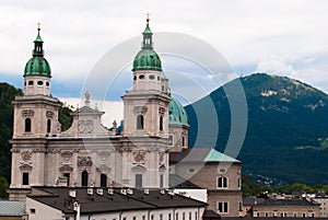 Salzburg cathedral and Alps photo