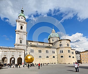 Salzburg Cathedral and Monument to Paul Fuerst. Salzburg, Austria.