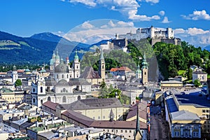 Salzburg city, Austria, Old Town and Hohensalzburg castle