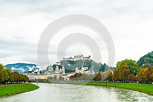 Salzburg City with Festung Hohensalzburg and Salzach river