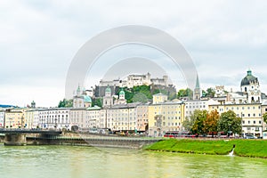 Salzburg City with Festung Hohensalzburg and Salzach river