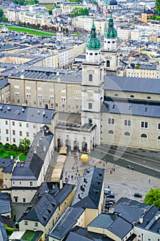 Salzburg city from high point of view in Salzburg Fort and castl