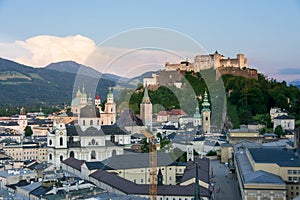 Salzburg historic center and old town from the Kapuzinerberg Hill