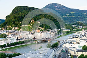 Salzburg historic center and old town from the Kapuzinerberg Hill